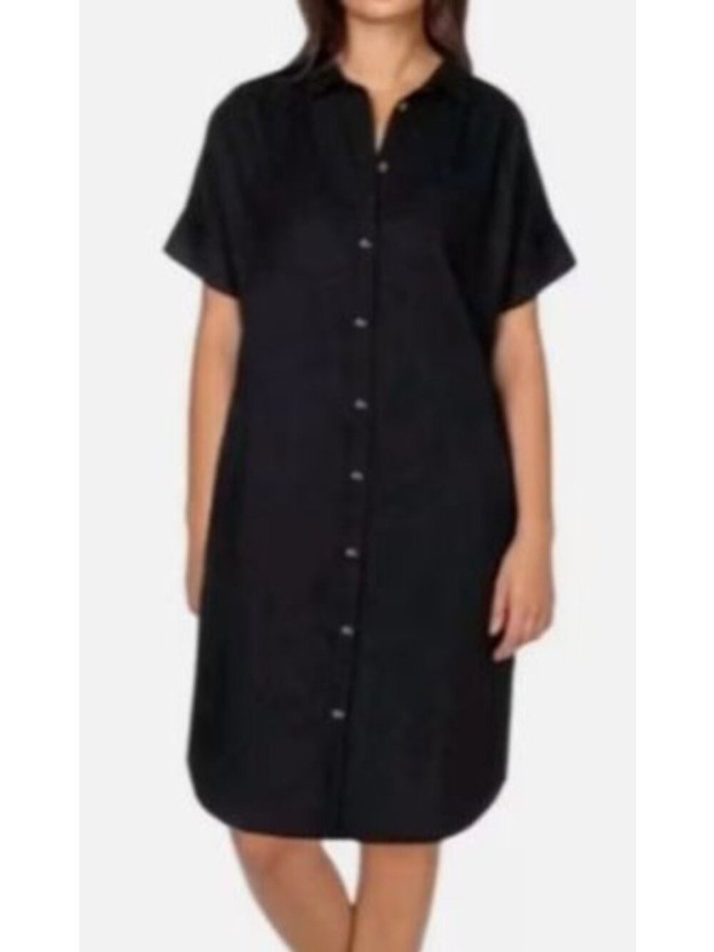 NWT Well Worn Women's S Black Button-Up Dress Linen Blend